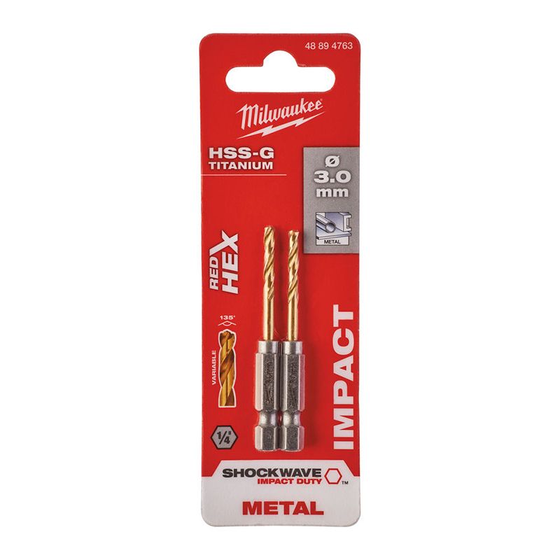 Wiertło do metalu 3mm - 2 szt. - HSS-G TiN Red HEX